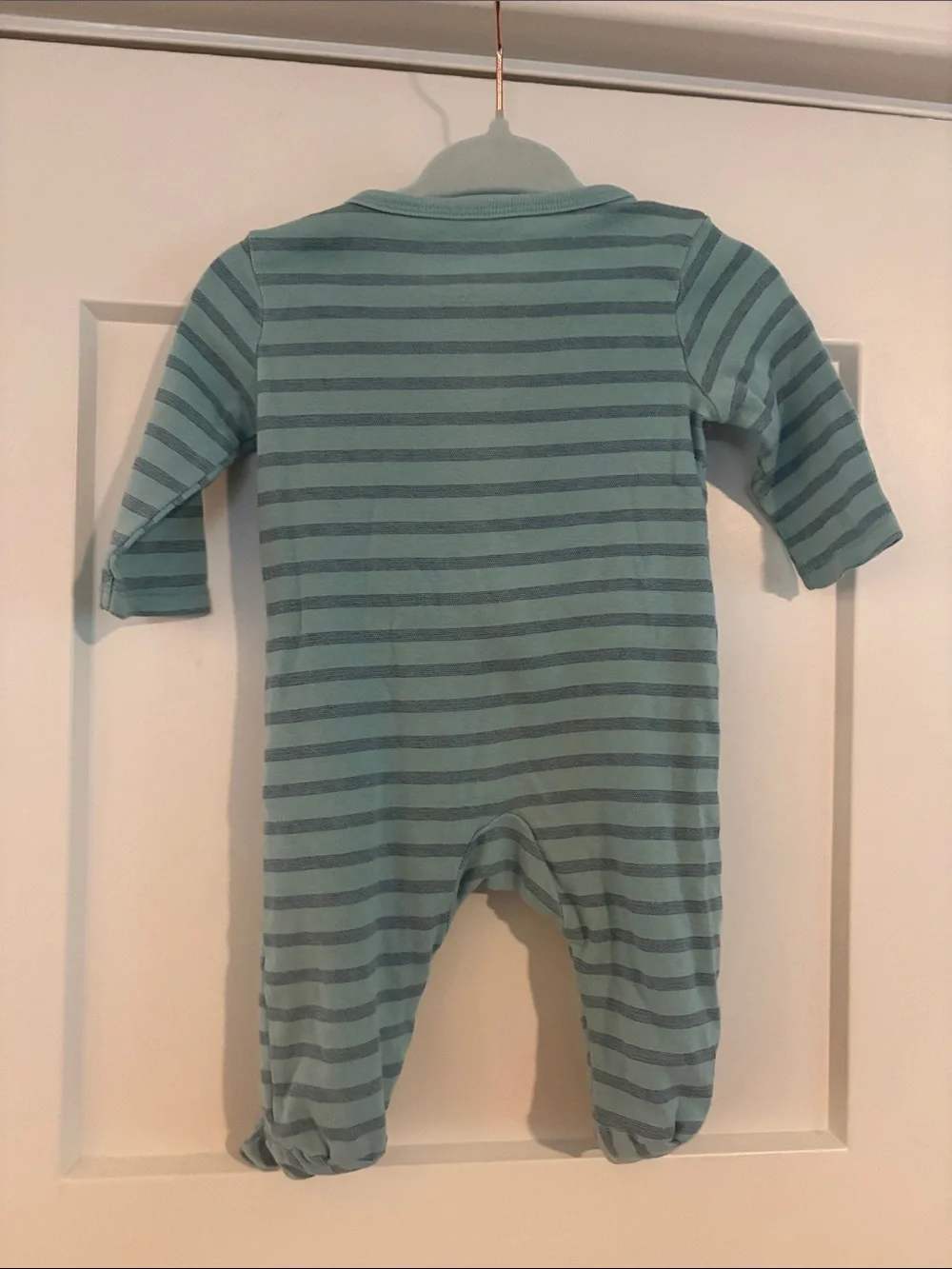 Just One You Carter’s Striped Teal Baby Onesie Footie 3M Baby Boy